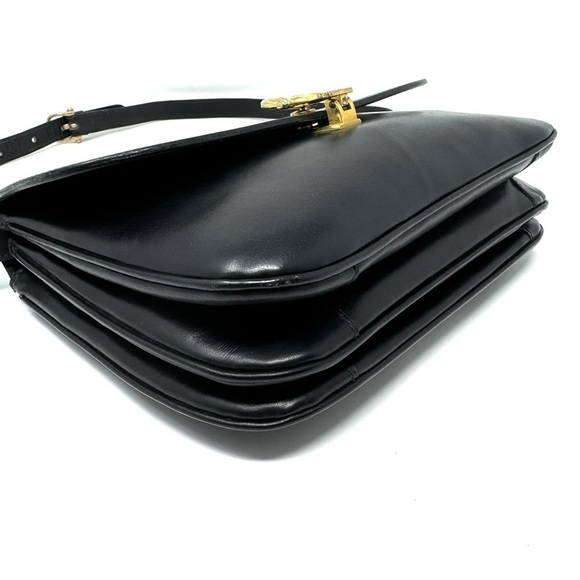 Celine Vintage Horse Carriage Bag – Black Leather Crossbody - Gold Logo Hardware - Picture 9 of 11